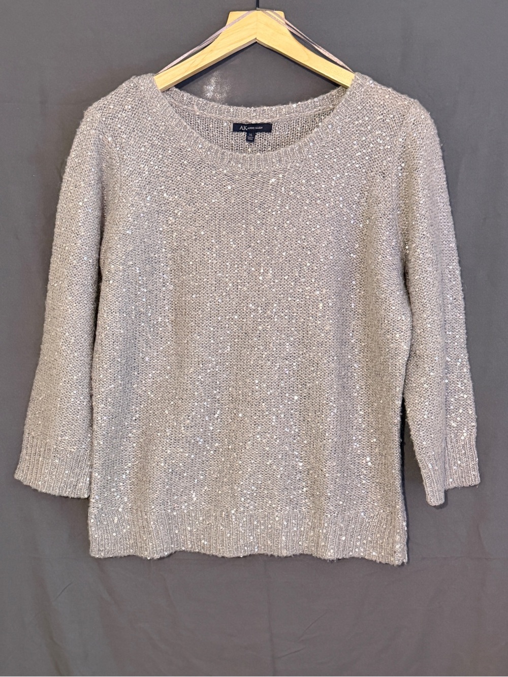 Anne Klein Silver Sequin Crewneck Sweater